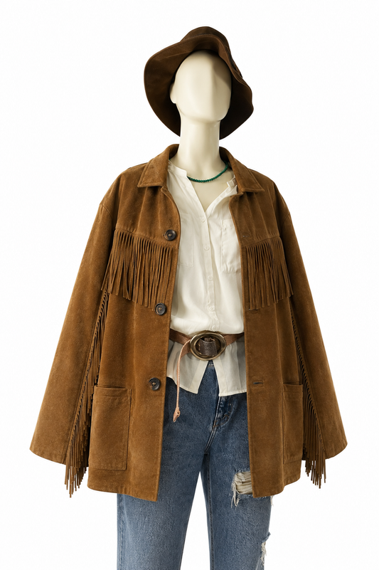 🤎 Chaqueta Western Vintage de Cuero Genuino Camel